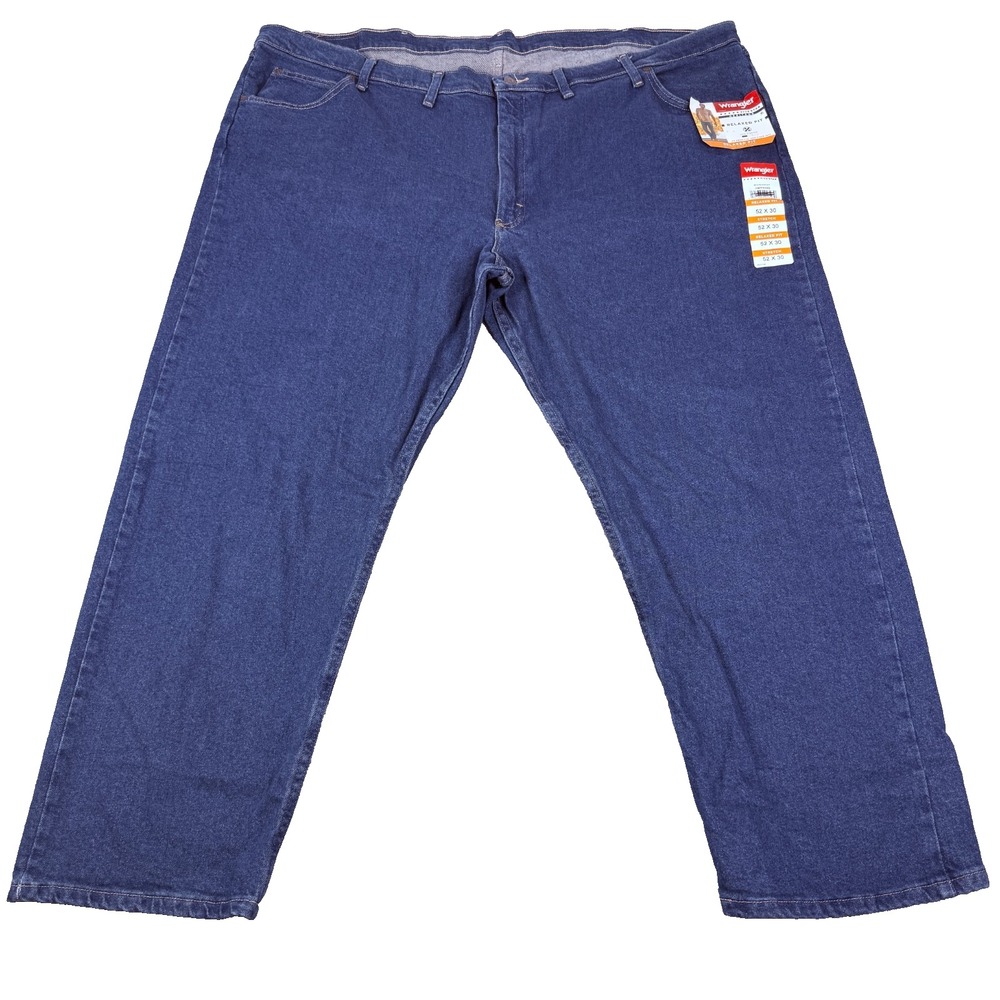 Wrangler Jeans Mens 52x30 Blue Relaxed Fit Straight Leg Stretch Big Tall NWT New